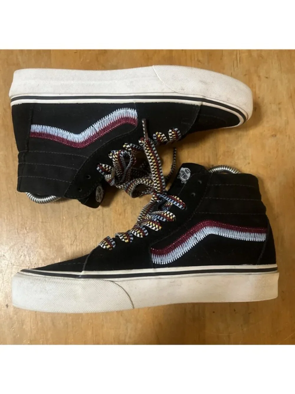 Vans Sk8-Hi® Tapered  Shoes Platform Women Suede Canvas Black Sz 7 Embroidered